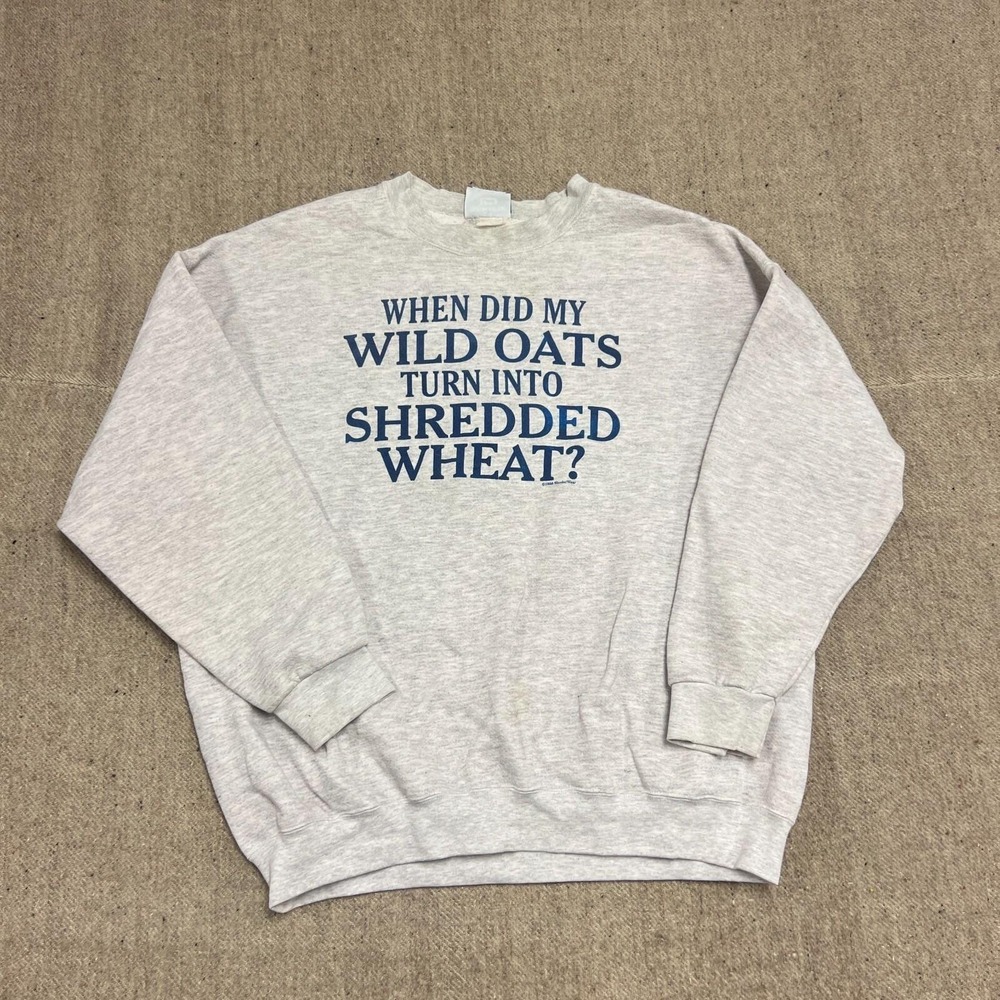 Vintage Shredded Wheat Sweatshirt Mens XXL Gray 1990s Wild Oats